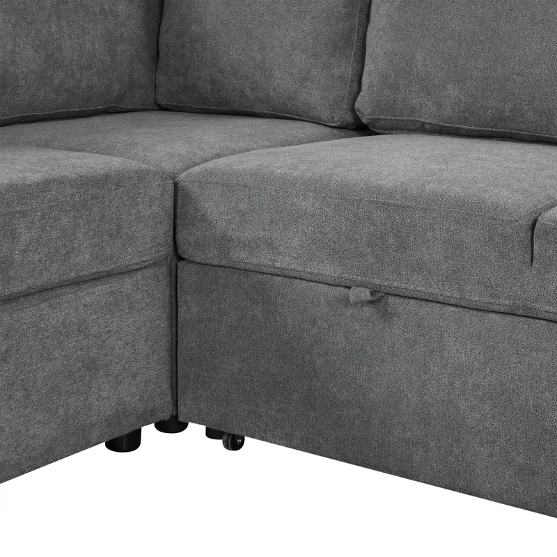U-Shaped Sectional Sofa Pull-Out Sofa Bed With Two USB Ports, A Storage Chaise Lounge And Four Back 
