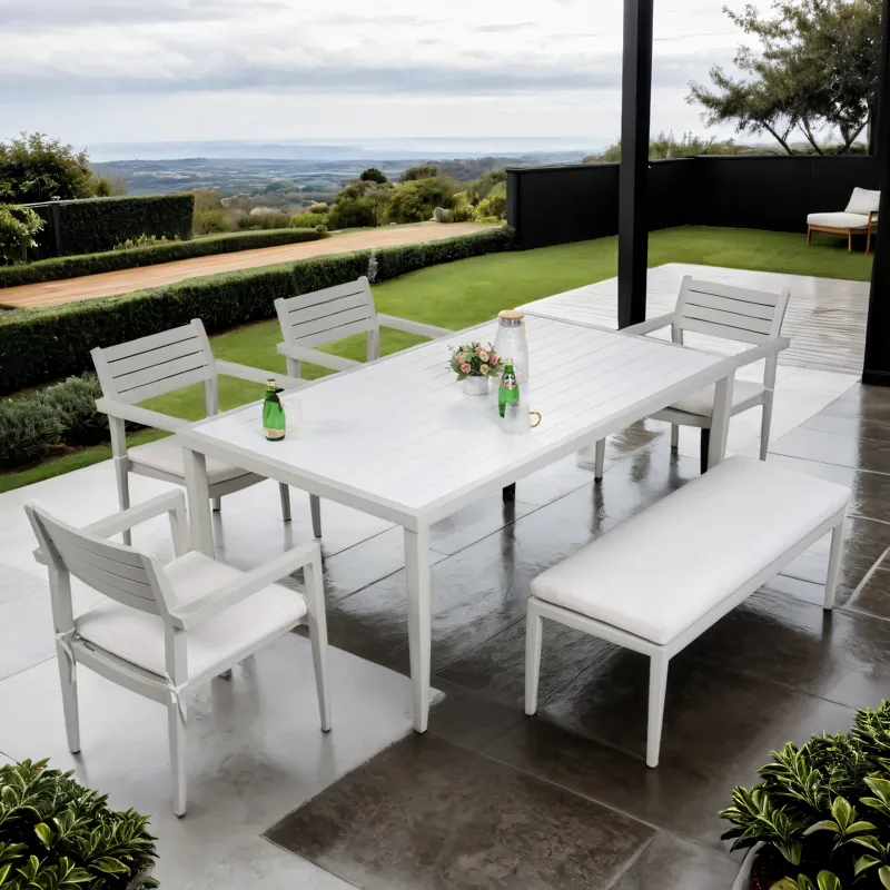 6 Piece Dining Set Modern Outdoor Patio Furniture, Including 4 Dining Chairs & 1 Dining Bench Sunbre