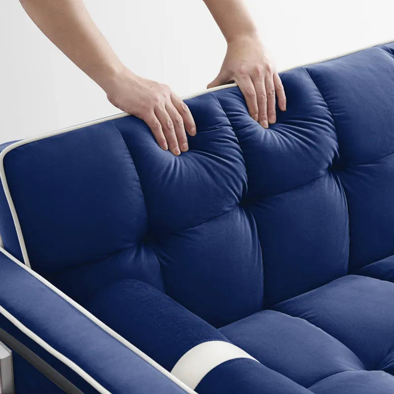 Modern Convertible Sleeper Sofa Couch With Pull Out Bed With Pillows & Side Pockets For Small Space,