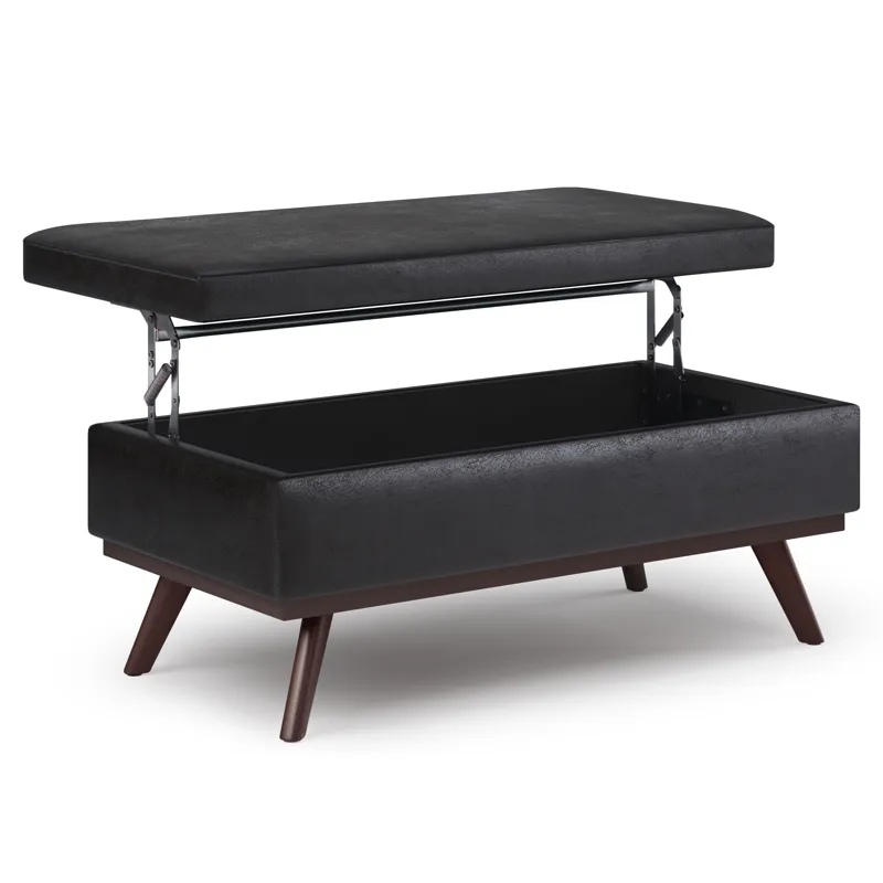Owen - Lift Top Large Coffee Table Storage Ottoman - Distressed Black