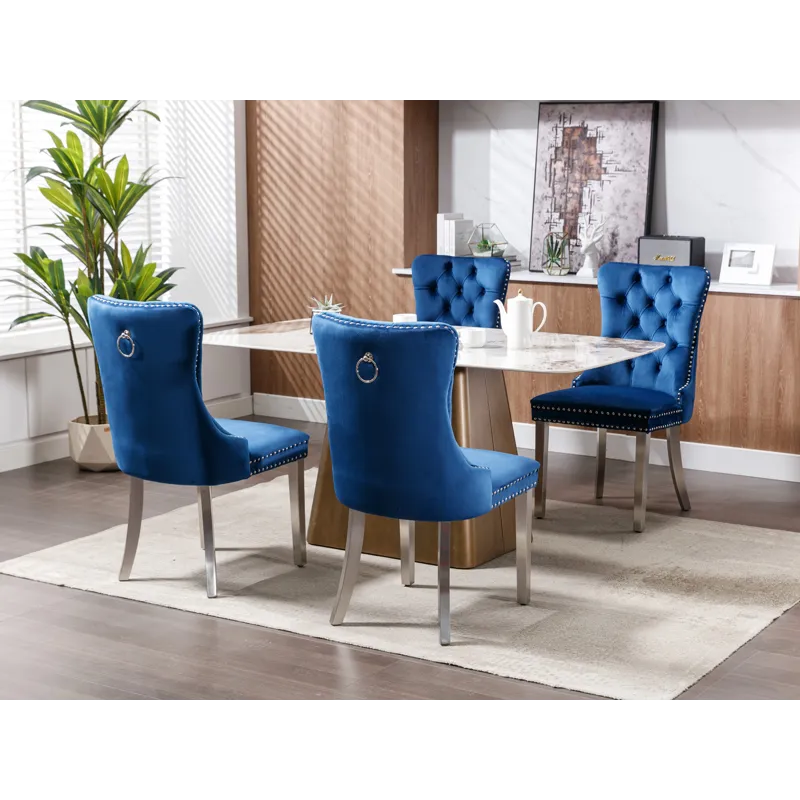 Nikki - Modern, High-End Tufted Solid Wood Contemporary Velvet Upholstered Dining Chair With Chrome 