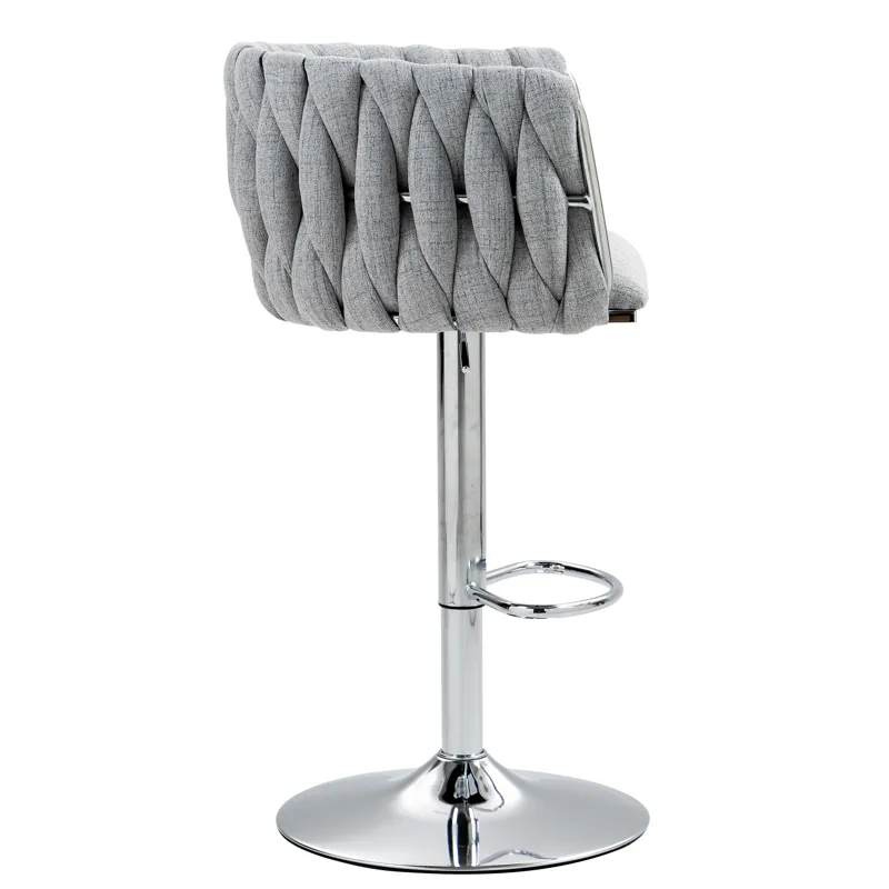 360 Degree Swivel Bar Stools Adjustable Counter Height Bar Chairs With Woven Back & Footrest, Silver