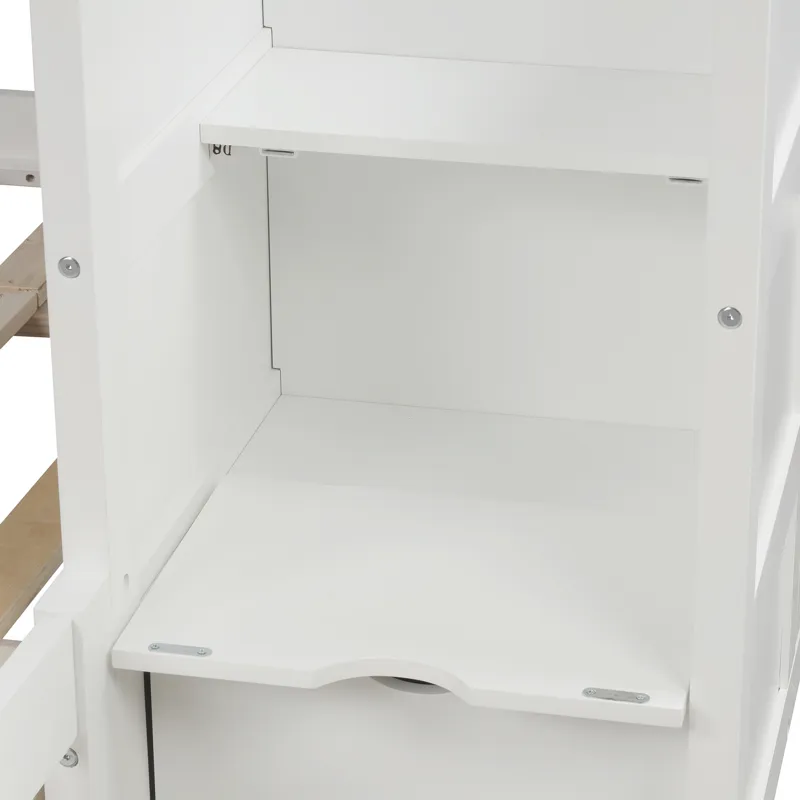 Twin Over Full / Twin Bunk Bed, Convertible Bottom Bed, Storage Shelves And Drawers - White