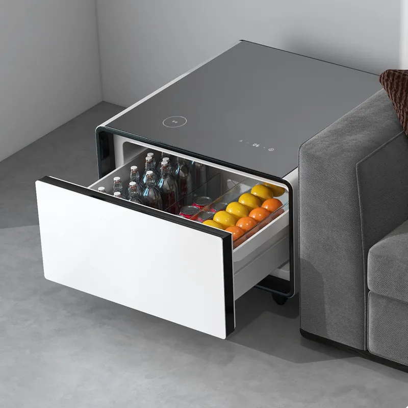 Modern Smart Side Table With Built-In Fridge, Wireless Charging, Temperature Control, Power Socket, 