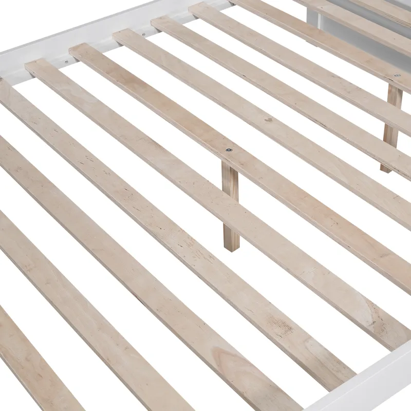 Full Over Full Bunk Bed With 2 Drawers And Multi - Layer Cabinet - White