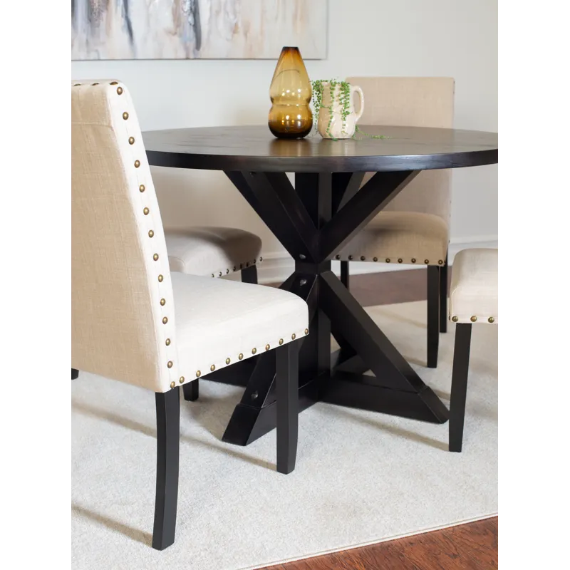 Mytzi - 5 Piece Dining Set, Cross-Buck Dining Table With 4 Stylish Chairs - Black / Beige