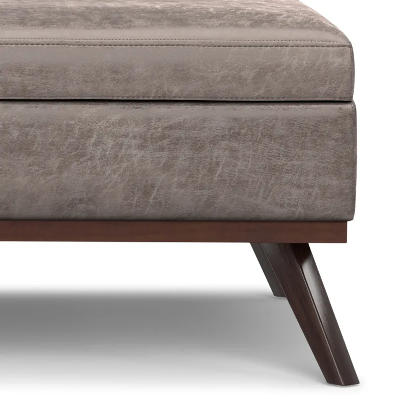 Owen - XL Square Coffee Table Storage Ottoman - Distressed Grey Taupe