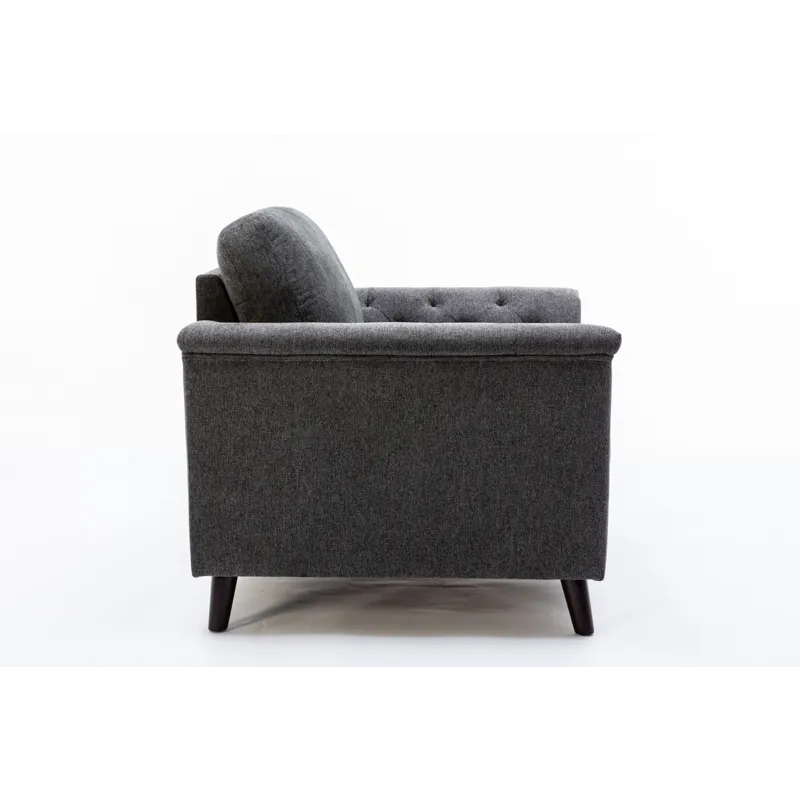 Stanton - Linen Chair With Tufted Arms - Dark Gray