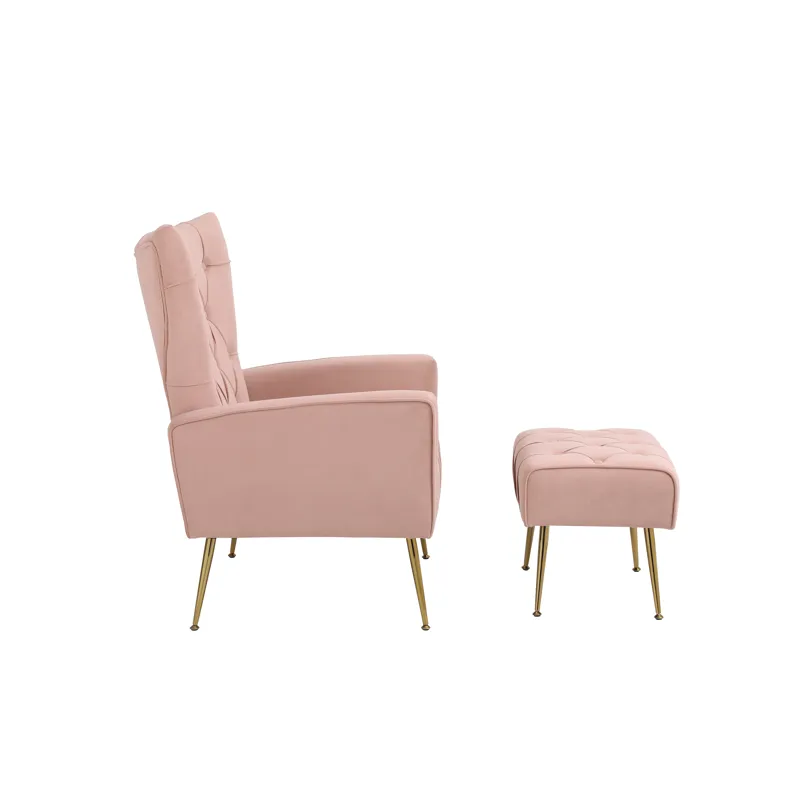 Modern Accent Chair With Ottoman, Comfy Armchair For Living Room, Bedroom, Apartment, Office - Pink
