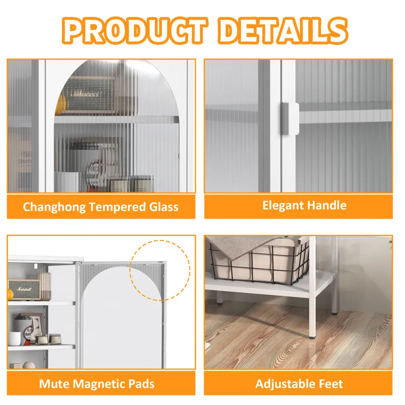 Metal Glass Door Display Storage Cabinet - 5 Tier Cube Bookshelf Storage Cabinet With 3 Adjustable S