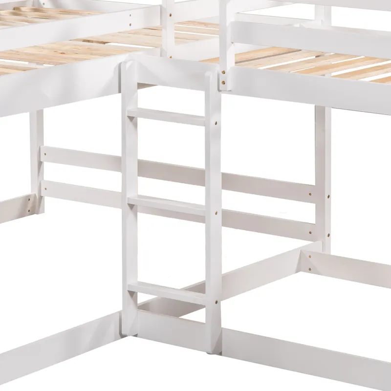 Full And Twin Size L-Shaped Bunk Bed With Slide And Short Ladder - White