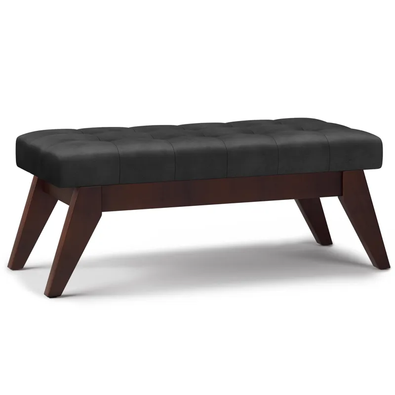 Draper - Mid Century Tufted Ottoman Bench - Distressed Black