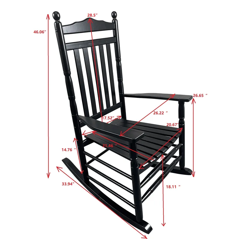 Balcony Porch Adult Rocking Wood Chair - Black