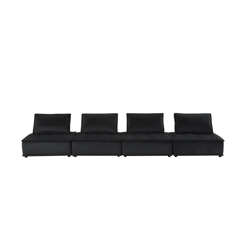 Anna - Velvet 4 Piece Sectional Sofa - Black