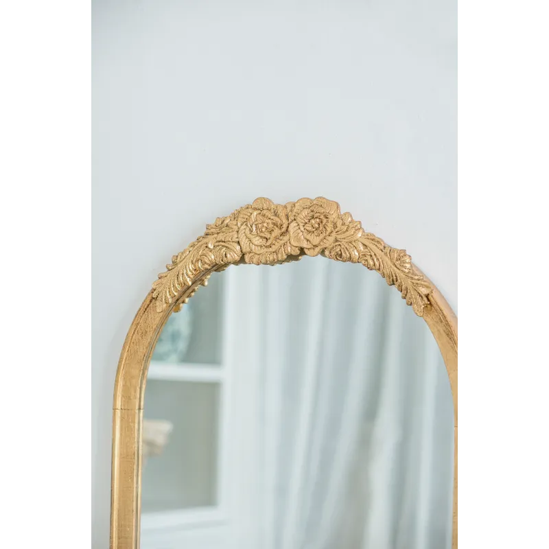 Wood Floor Mirror, Full Body Mirror Dressing Make Up Mirror For Bathroom Bedroom Living Room - Gold