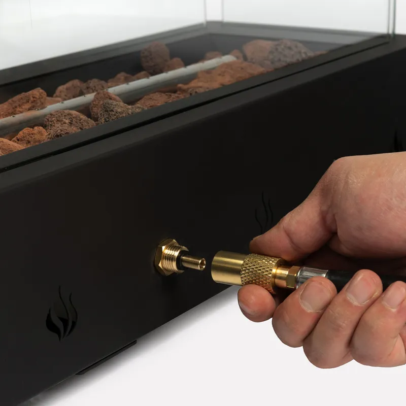 28\" Tabletop Fire Pit, Propane Gas Fire Pit With Quick Connect Joint, Glass Wind Guard And Lava Roc