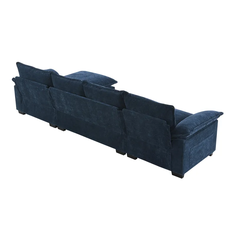 Modern L Shaped Chenille Cloud Sofa With Double Seat Cushions, 5 Seat Upholstered Indoor Furniture, 