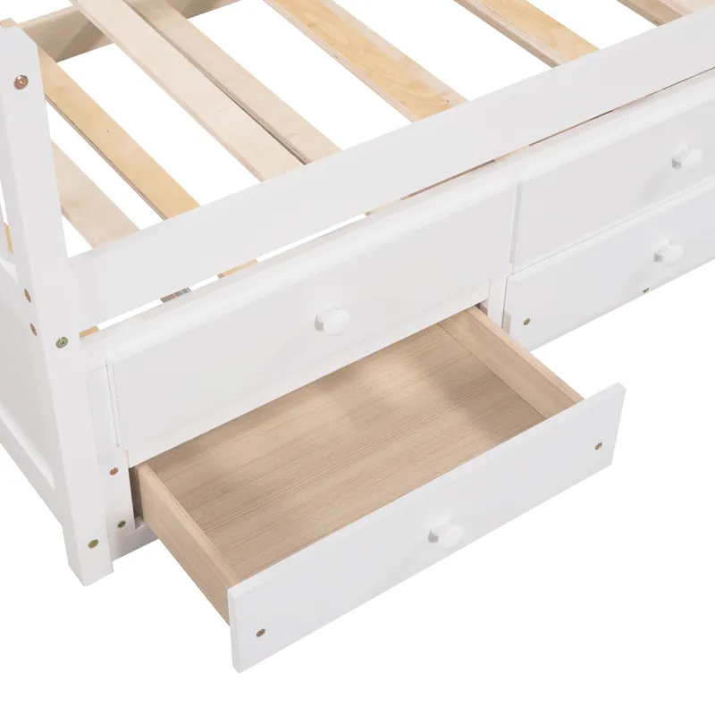 Twin Size Daybed With Trundle And Drawers - White