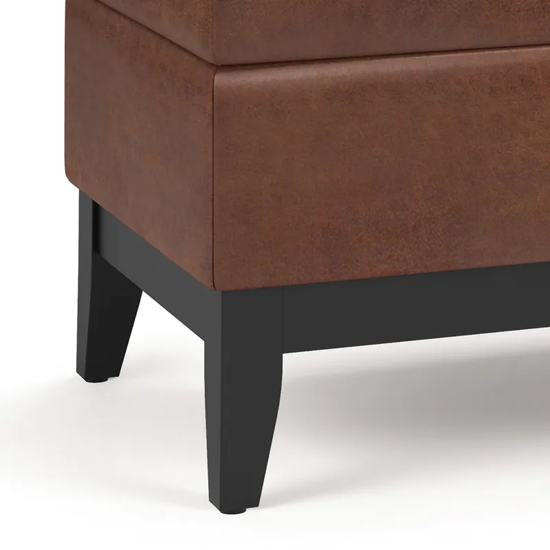 Oregon - Storage Ottoman Bench with Tray - Distressed Saddle Brown