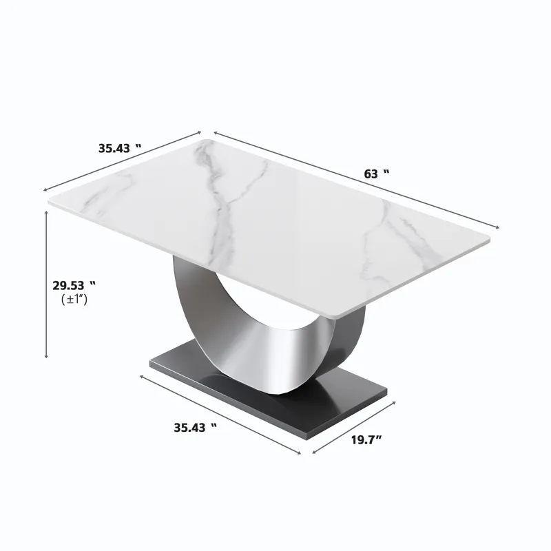 63\" Modern Artificial Stone Crescent-Shaped Metal Legs, Can Accommodate 6-8 People - White / Black