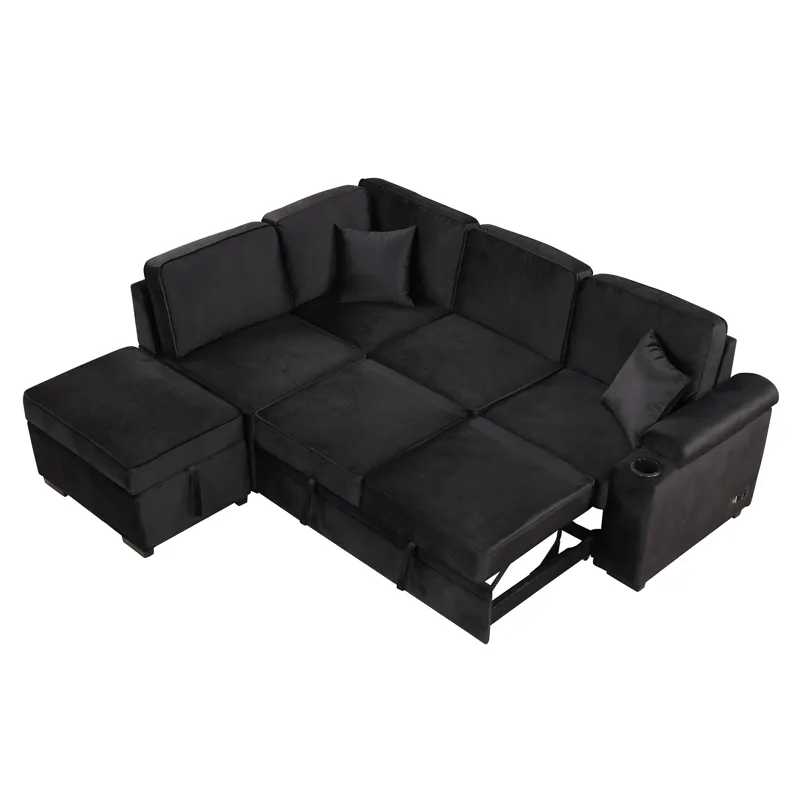 Sleeper Sofa Bed, 2 In 1 Pull Out Sofa Bed L-Shape Couch With Storage Ottoman For Living Room, Bedro