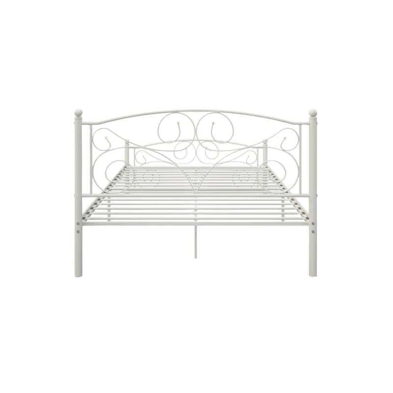 Full Unique Flower Sturdy System Metal Bed Frame With Headboard And Footboard - White
