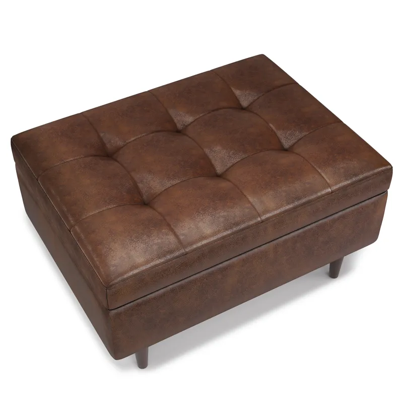 Shay - Mid Century Small Coffee Table Storage Ottoman - Distressed Chestnut Brown