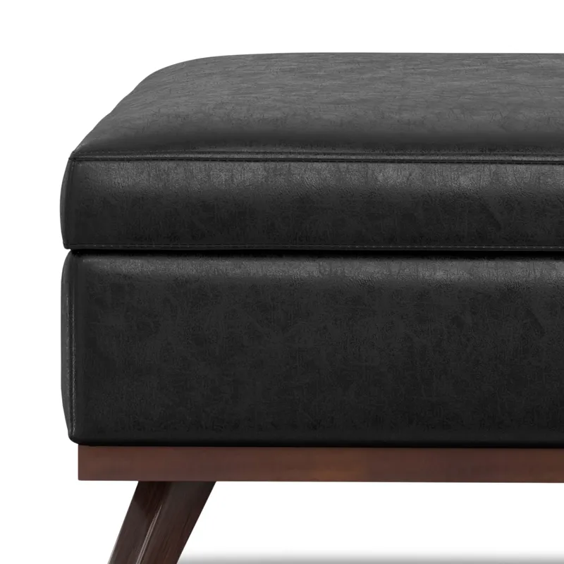Owen - XL Square Coffee Table Storage Ottoman - Distressed Black