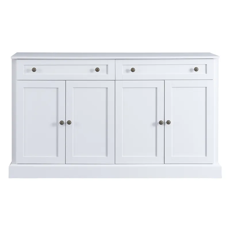 Kitchen Sideboard Storage Buffet Cabinet With 2 Drawers & 4 Doors Adjustable Shelves For Dining Room, Living Room - White