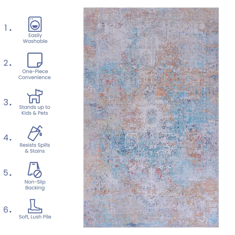 6\' x 9\' Area Rugs, Washable Rug, Low-Pile, Non-Slip, Non-Shedding, Foldable, Kid & Pet Friendly Ar