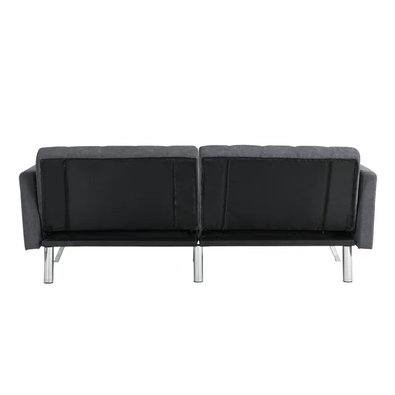 Futon Sofa Bed Convertible Folding Lounge Couch, Armrests - Dark Gray