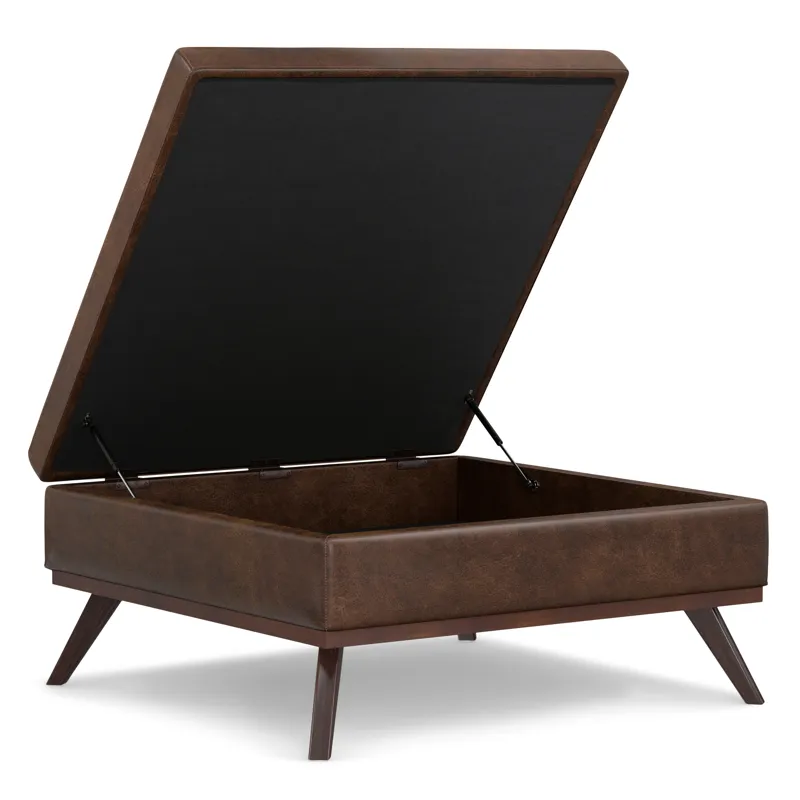 Owen - XL Square Coffee Table Storage Ottoman - Distressed Chestnut Brown