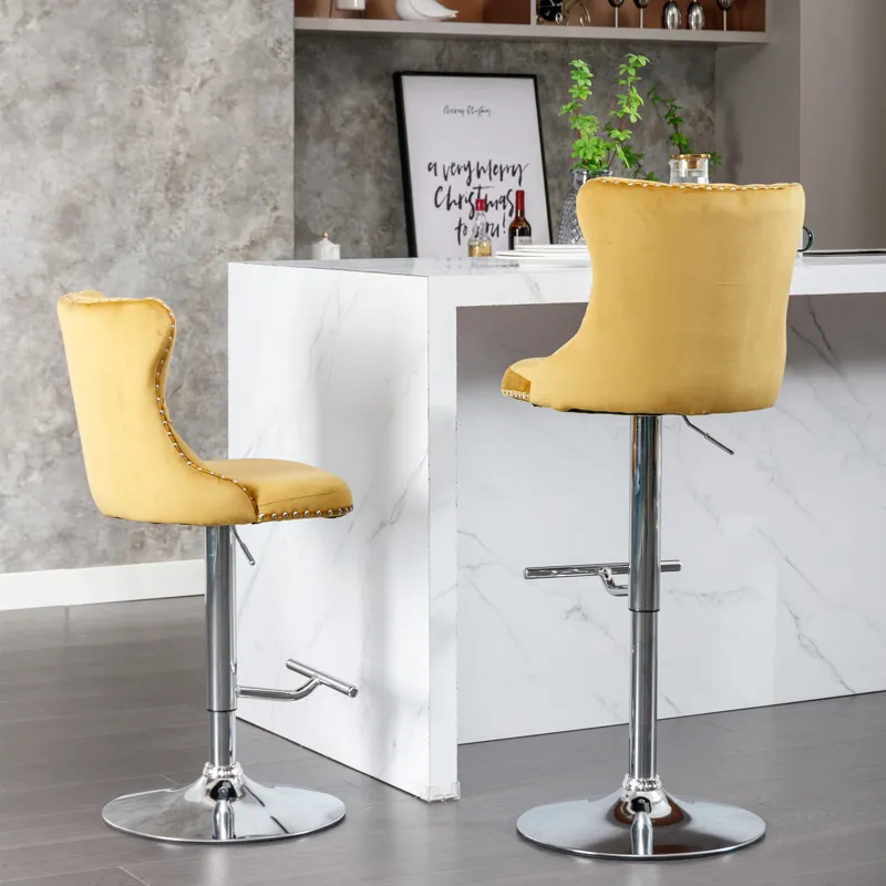 Swivel Velvet Barstools Adjusatble Seat Height From 25-33\", Modern Upholstered Chrome Base Bar Stoo