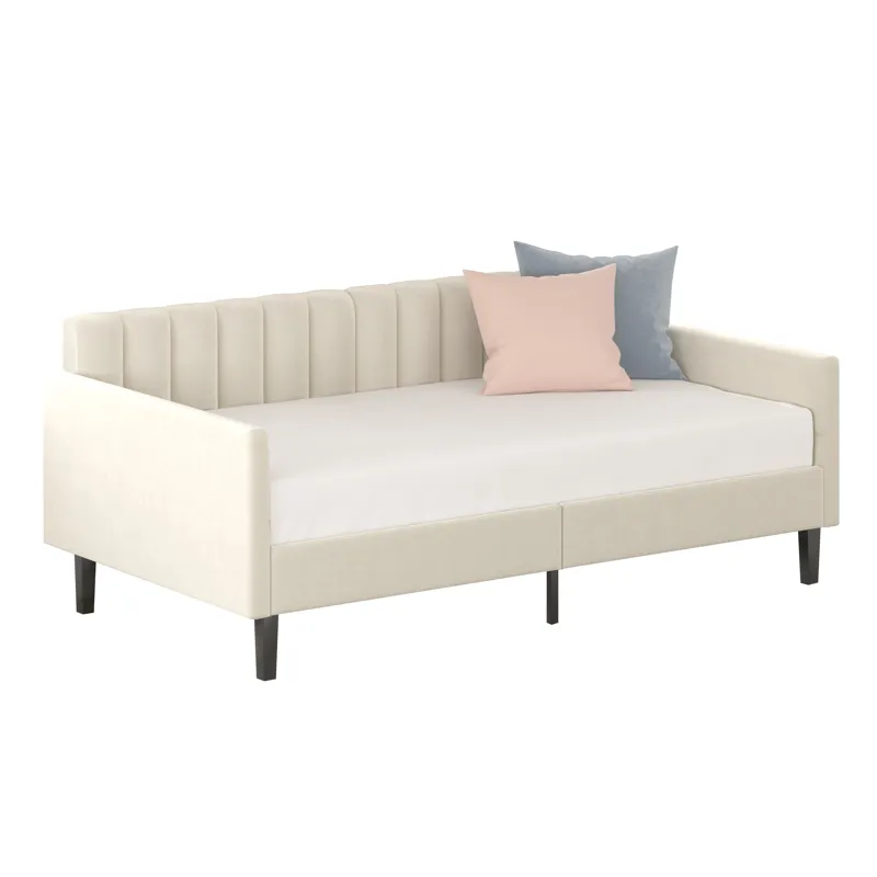 Elena - Twin Upholstered Daybed, Ribbed Tufted Backrest - Beige