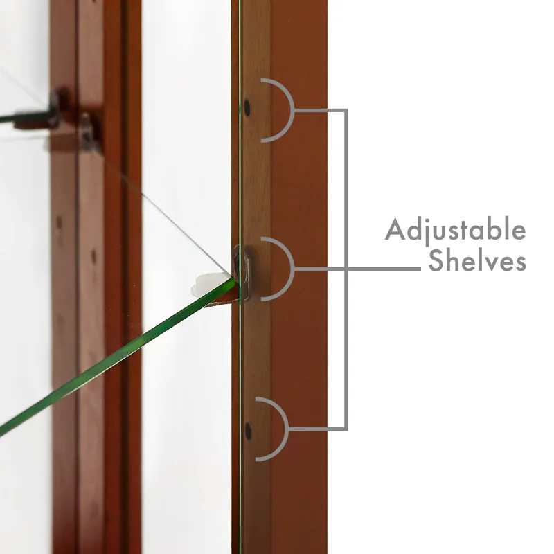 6 Shelf Lighted Corner Curio Cabinet With Adjustable Tempered Glass Shelves And Mirror Back (E26 Lig