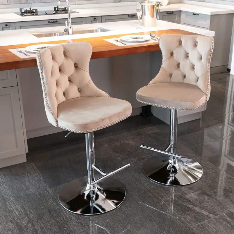 Swivel Velvet Barstools Adjusatble Seat Height From 25-33\", Modern Upholstered Chrome Base Bar Stoo