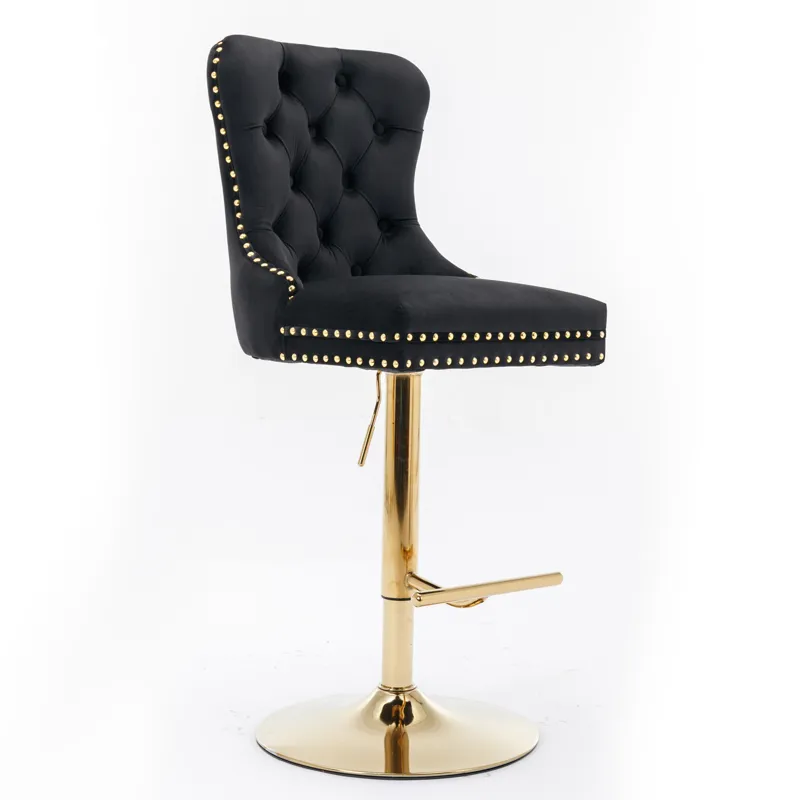 Thick Golden Swivel Velvet Barstools Adjusatble Seat Height From 27-35\", Modern Upholstered Bar Sto