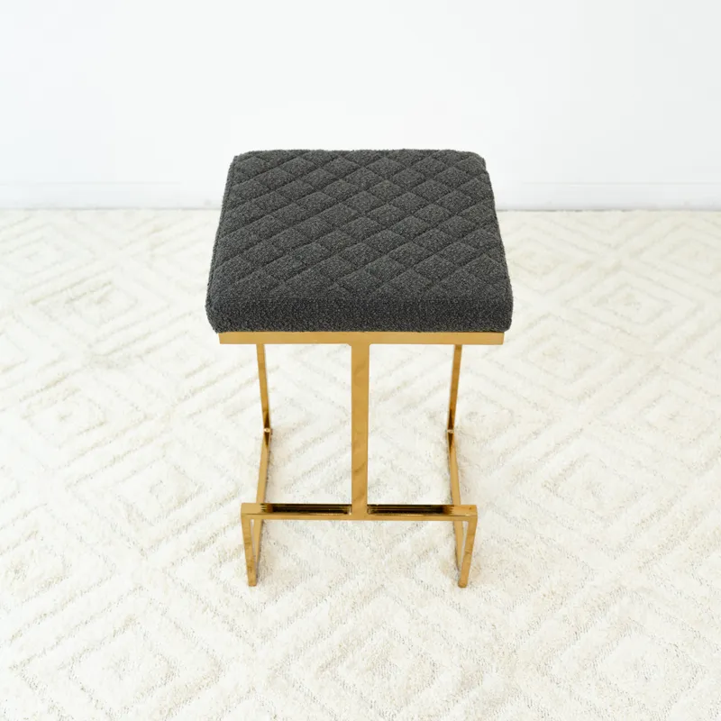 Joel - Mid-Century Modern Luxury Upholstered Stool - Gray