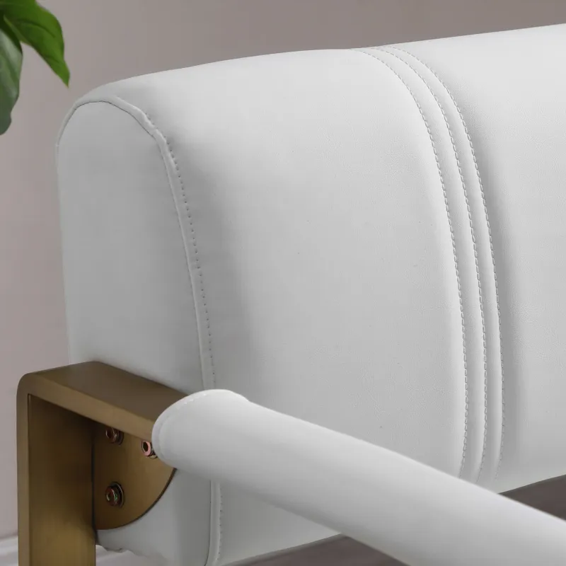 Modern Upholstery Accent Loveseat Sofa For Living Room 2 Seater With Golden Metal Arms - White