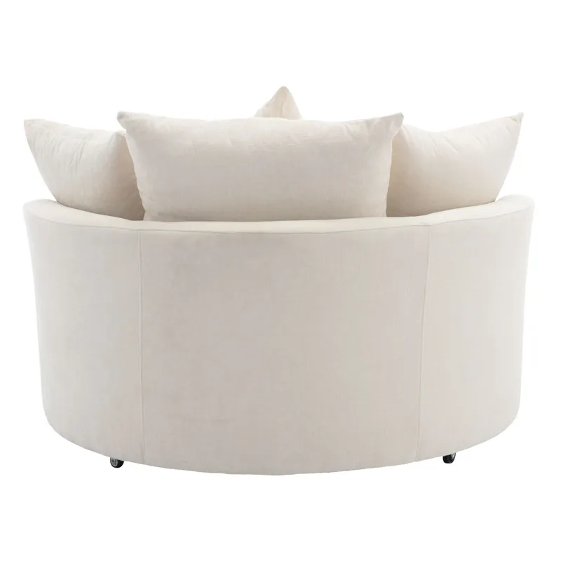 360° Swivel Accent Barrel Chair With Storage Ottoman & 4 Pillows, Modern Chenille Leisure Chair Round Accent For Living Room - Cream