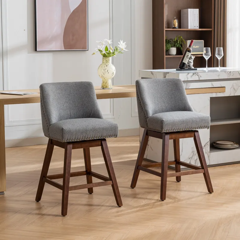 Counter Height Swivel Barstools, 26\'\' H Seat Height Upholstered Bar Stools (Set of 2), Fabric - Gr