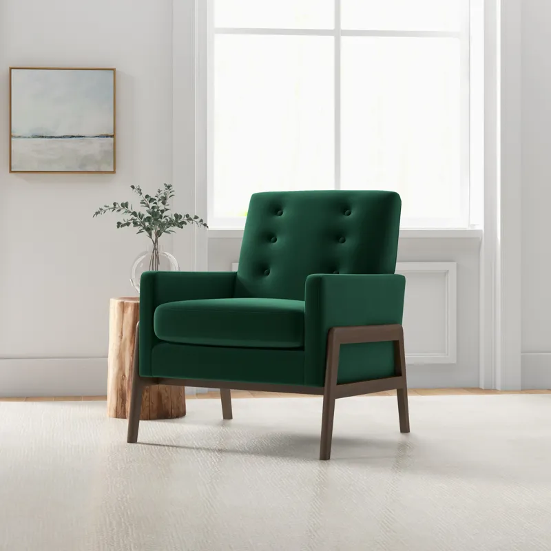 Cole - Solid Wood Lounge Chair - Green