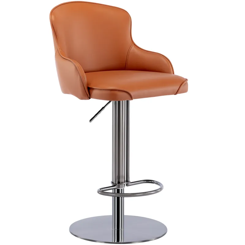 Black Titanium Stainless Steel Bar Stool, Grade Modern Leather Bar Chair With Backrest, Swivel Adjus