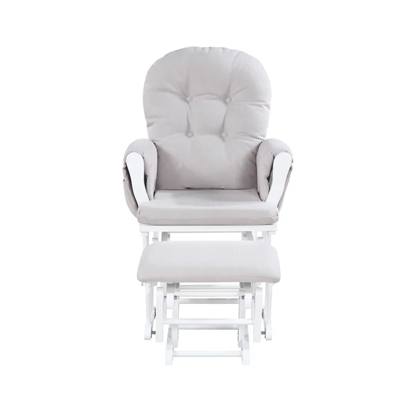Mason - Glider And Ottoman White Wood - Woven Gray Fabric