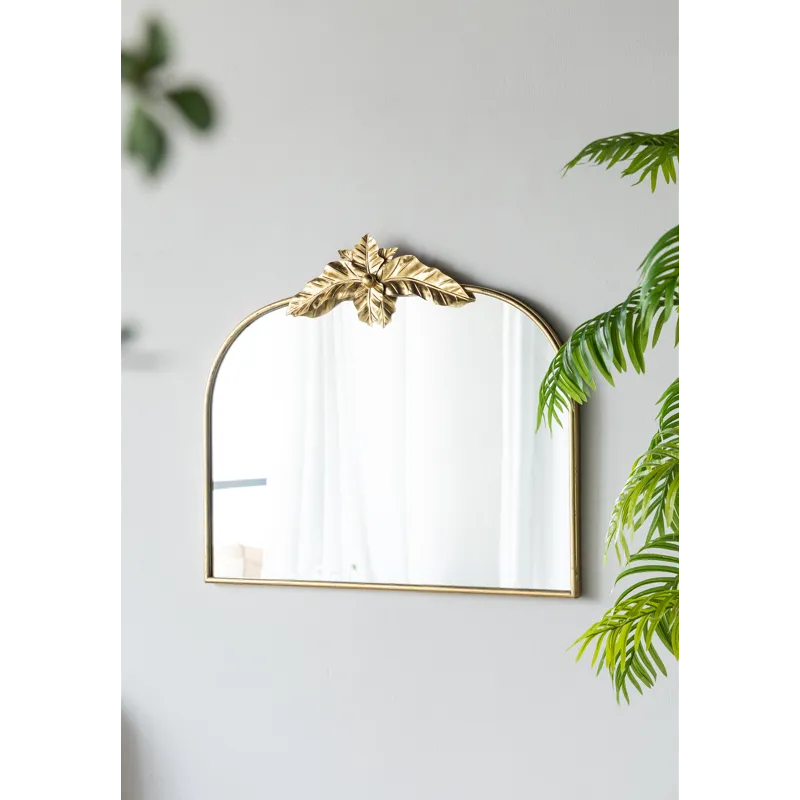 Arched Mirror With Metal Frame, Wall Mounted Mirror For Living Room Bedrrom - Gold