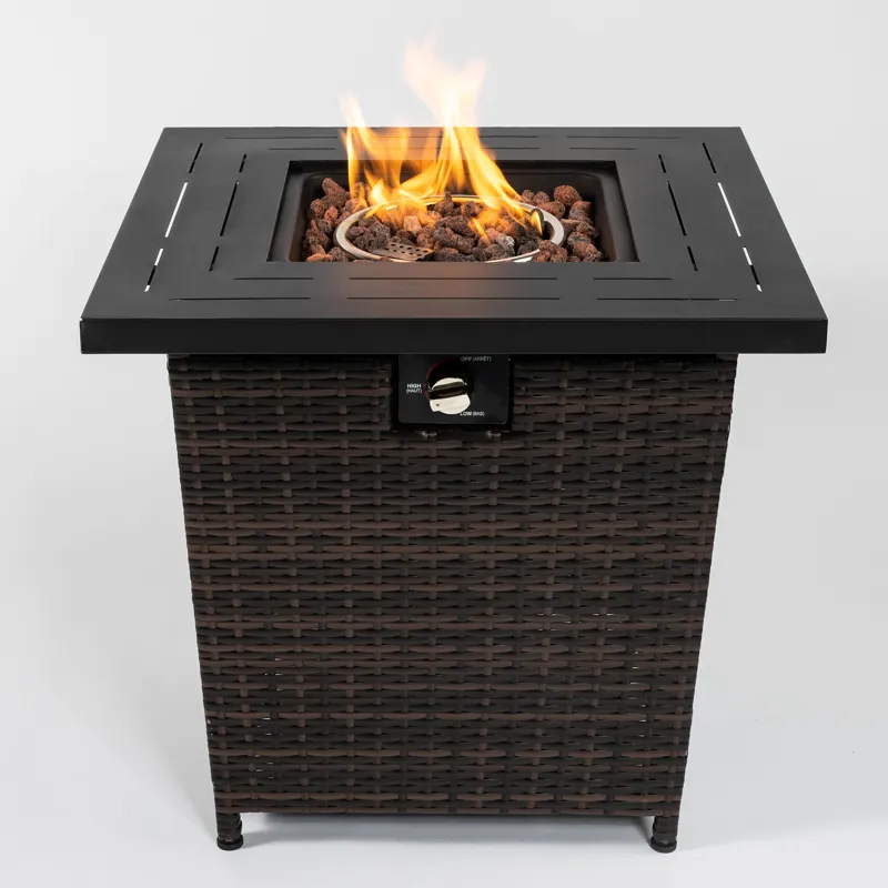 28\" Wicker Square Fire Pit Table - Black Brown