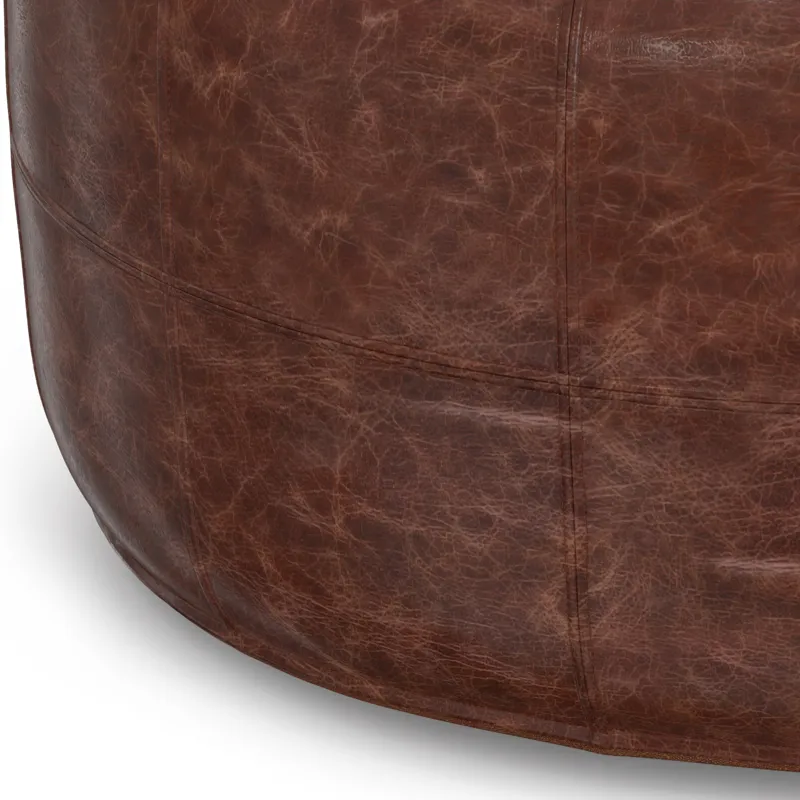 Connor - 34" Round Coffee Table Pouf - Distressed Brown