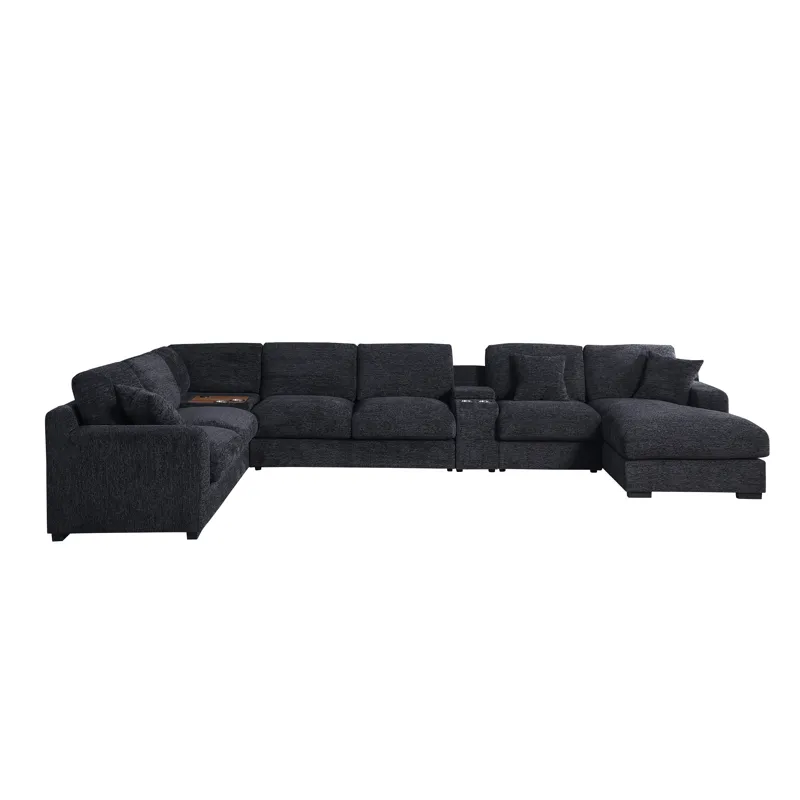 Celine - Chenille Fabric Corner Sectional Sofa With Right-Facing Chaise, Cupholders, And Charging Ports - Dark Gray