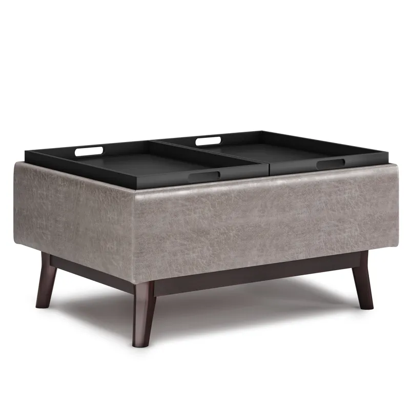 Owen - Tray Top Small Coffee Table Storage Ottoman - Distressed Grey