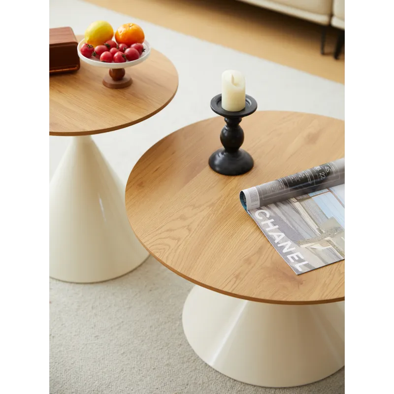 Round Coffee Table - Brown / White
